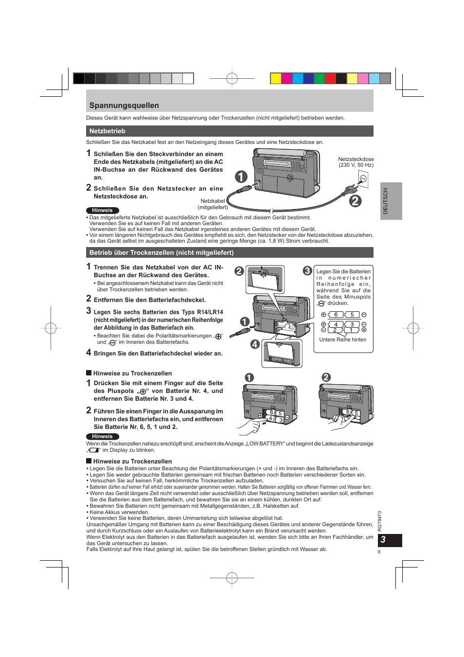 Spannungsquellen | Panasonic RFU700 User Manual | Page 9 / 80