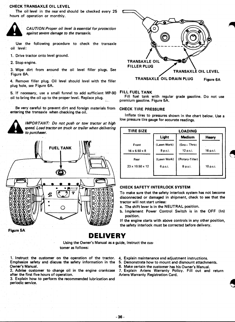 Delivery | Ariens GARDEN TRACTORS 931013 S-14G User Manual | Page 36 / 36