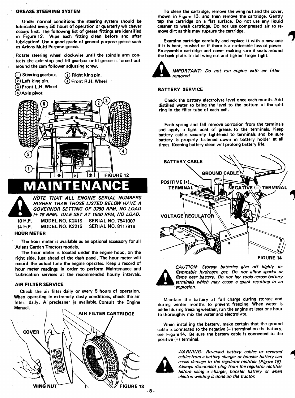 Maintenance | Ariens GARDEN TRACTORS 931013 S-14G User Manual | Page 8 / 36