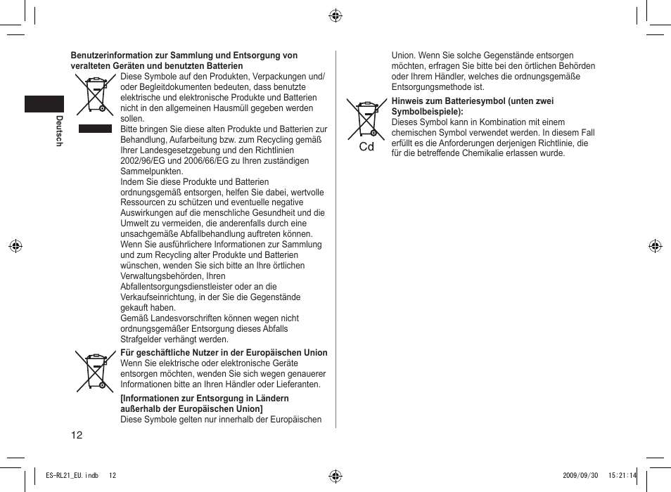 Panasonic ESRL21 User Manual | Page 12 / 92