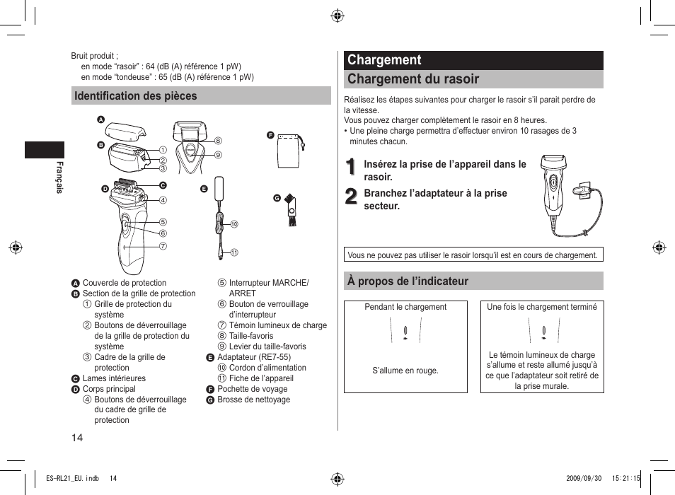 Chargement chargement du rasoir | Panasonic ESRL21 User Manual | Page 14 / 92