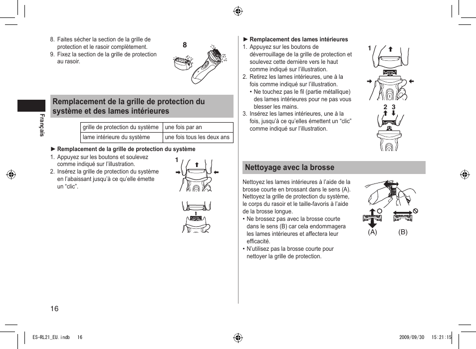 Nettoyage avec la brosse | Panasonic ESRL21 User Manual | Page 16 / 92