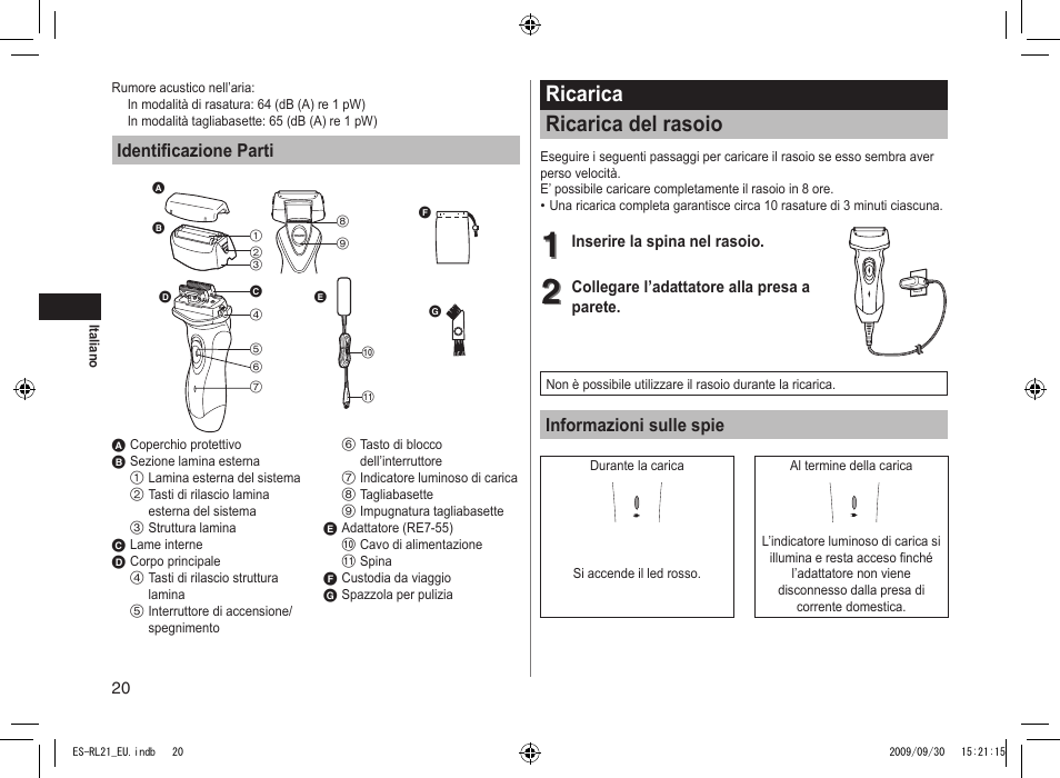 Ricarica ricarica del rasoio | Panasonic ESRL21 User Manual | Page 20 / 92