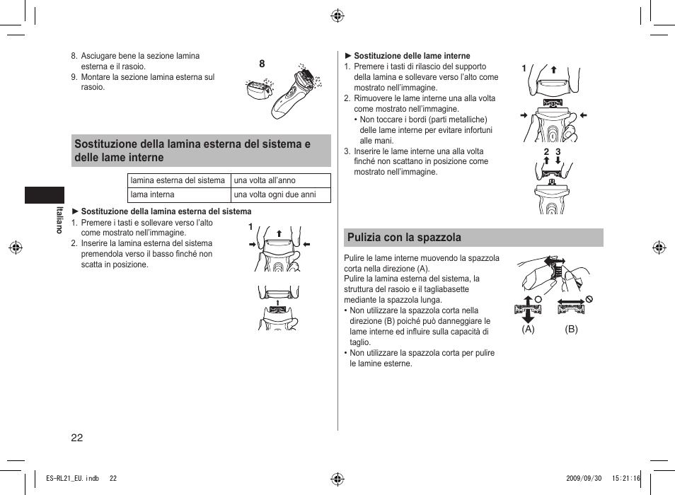Pulizia con la spazzola | Panasonic ESRL21 User Manual | Page 22 / 92