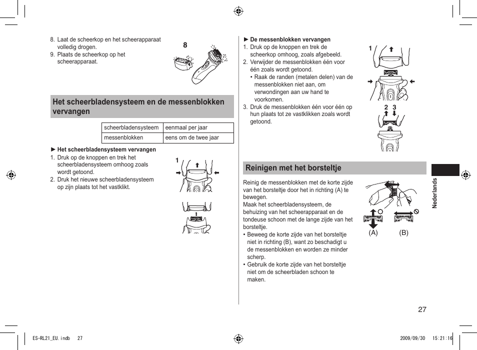 Reinigen met het borsteltje | Panasonic ESRL21 User Manual | Page 27 / 92