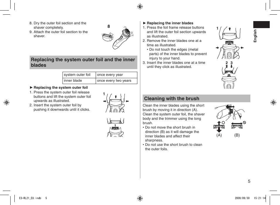 Cleaning with the brush | Panasonic ESRL21 User Manual | Page 5 / 92