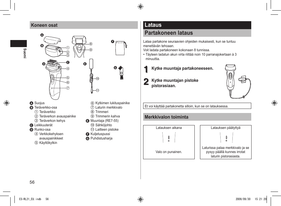 Lataus partakoneen lataus | Panasonic ESRL21 User Manual | Page 56 / 92