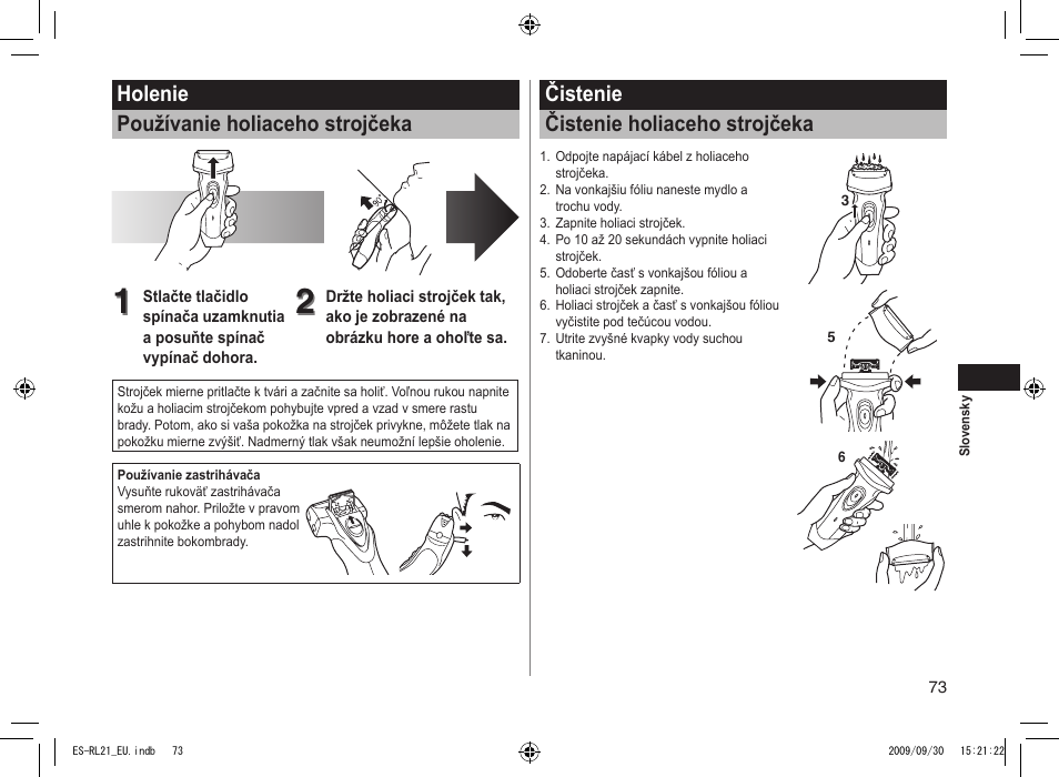 Holenie používanie holiaceho strojčeka, Čistenie čistenie holiaceho strojčeka | Panasonic ESRL21 User Manual | Page 73 / 92