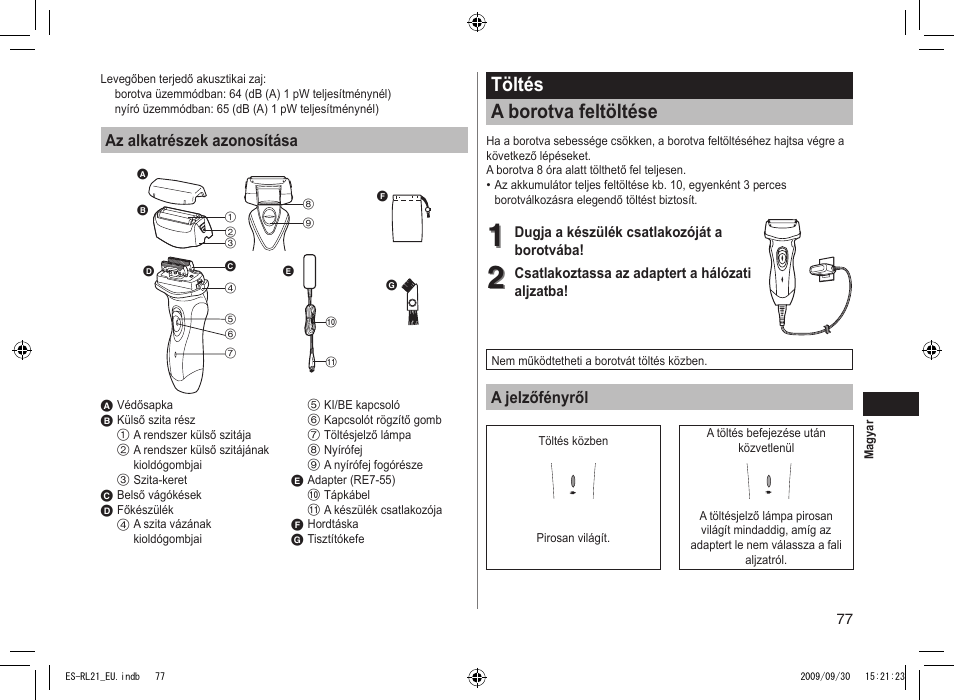 Töltés a borotva feltöltése | Panasonic ESRL21 User Manual | Page 77 / 92