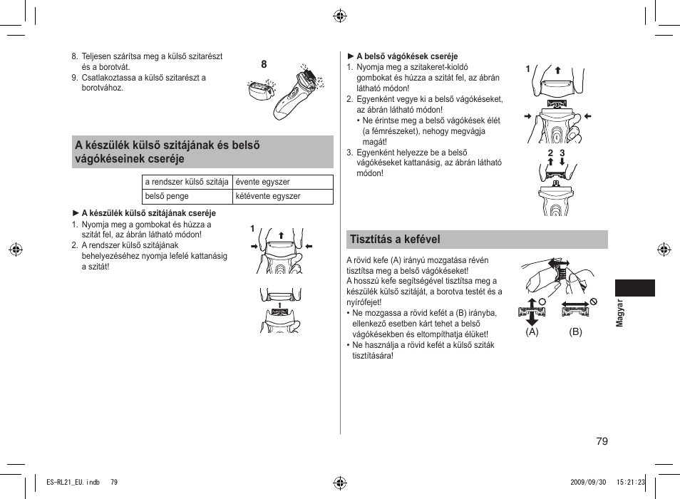 Tisztítás a kefével | Panasonic ESRL21 User Manual | Page 79 / 92