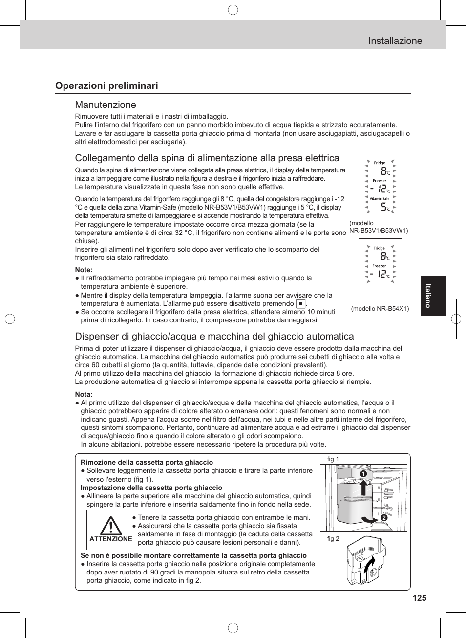 Installazione, Operazioni preliminari manutenzione | Panasonic NRB54X1 User Manual | Page 13 / 31