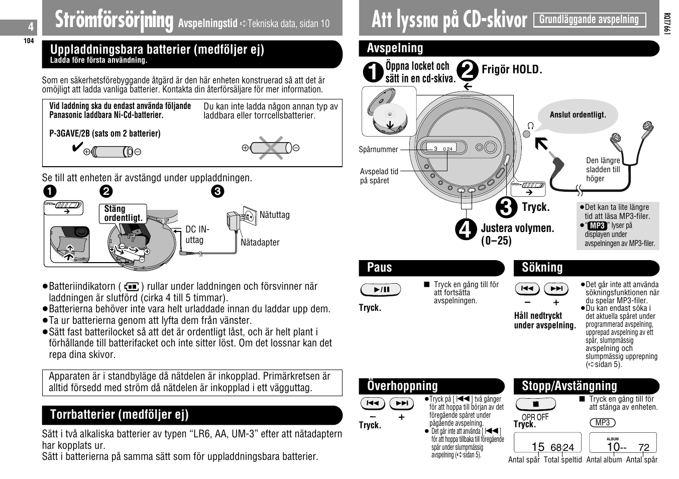 34 2 att lyssna på cd-skivor, Strömförsörjning | Panasonic SLSK574V User Manual | Page 104 / 112