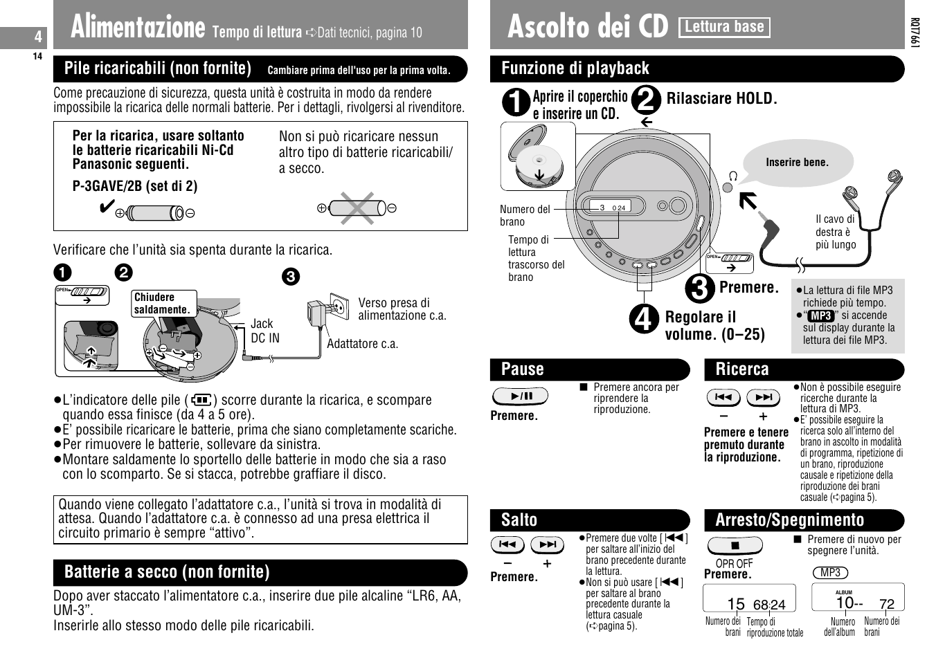 Alimentazione, Ascolto dei cd | Panasonic SLSK574V User Manual | Page 14 / 112