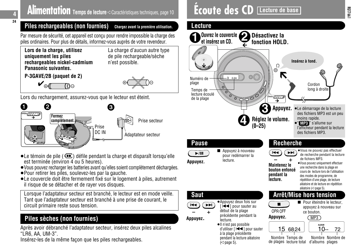 Écoute des cd, Alimentation | Panasonic SLSK574V User Manual | Page 24 / 112