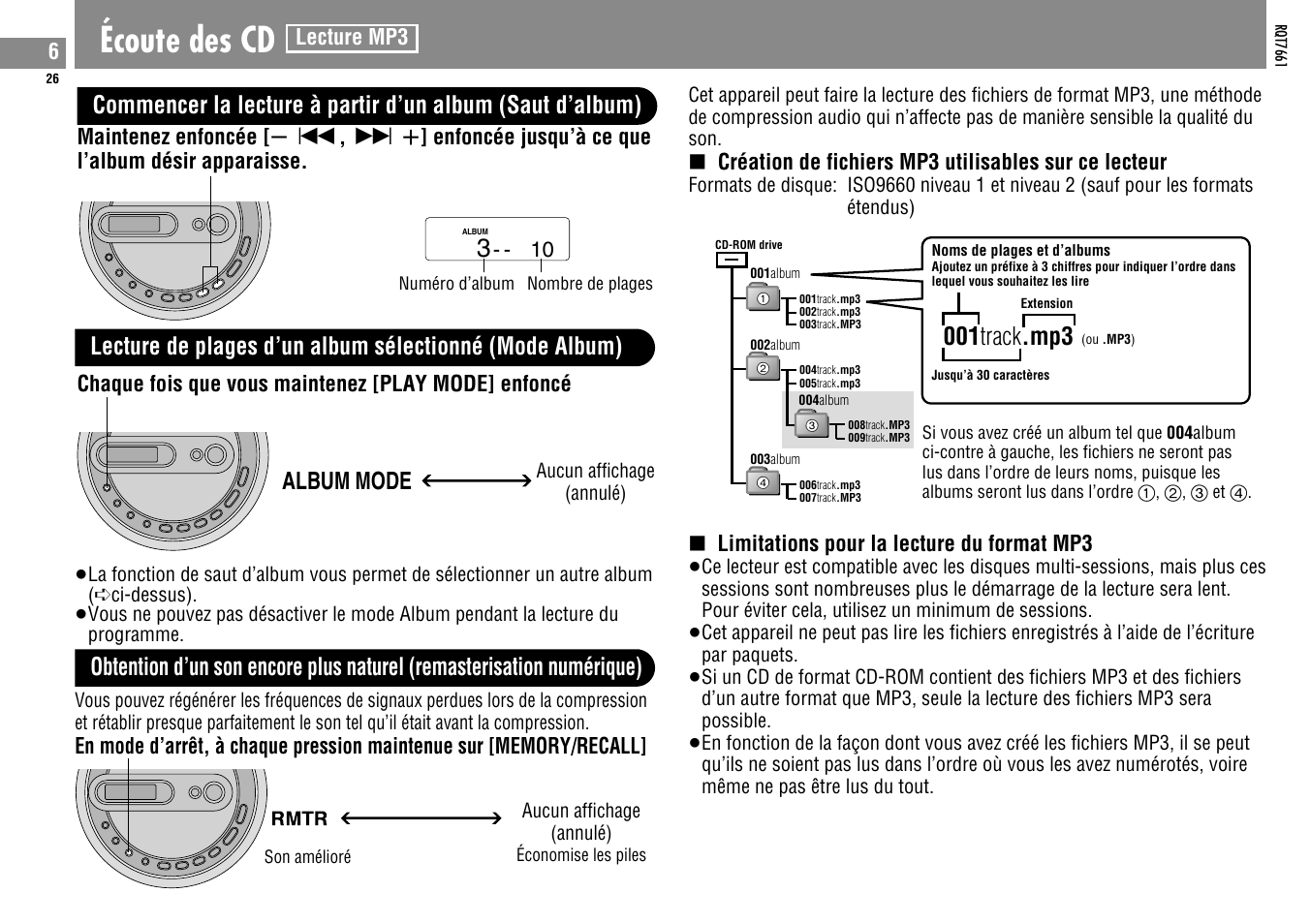 Écoute des cd, 001 track .mp3, Album mode | Panasonic SLSK574V User Manual | Page 26 / 112