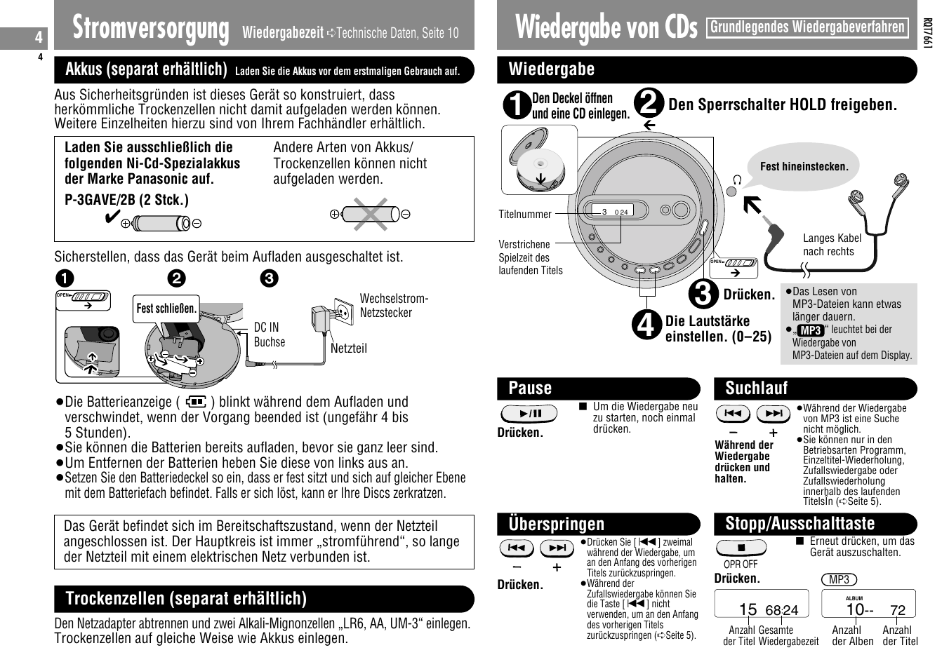 Wiedergabe von cds, Stromversorgung | Panasonic SLSK574V User Manual | Page 4 / 112