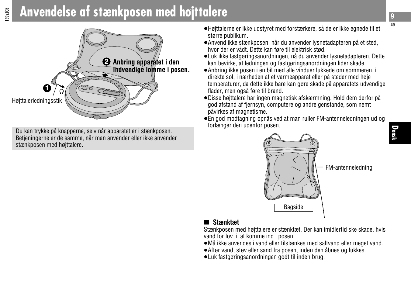 Anvendelse af stænkposen med højttalere | Panasonic SLSK574V User Manual | Page 49 / 112