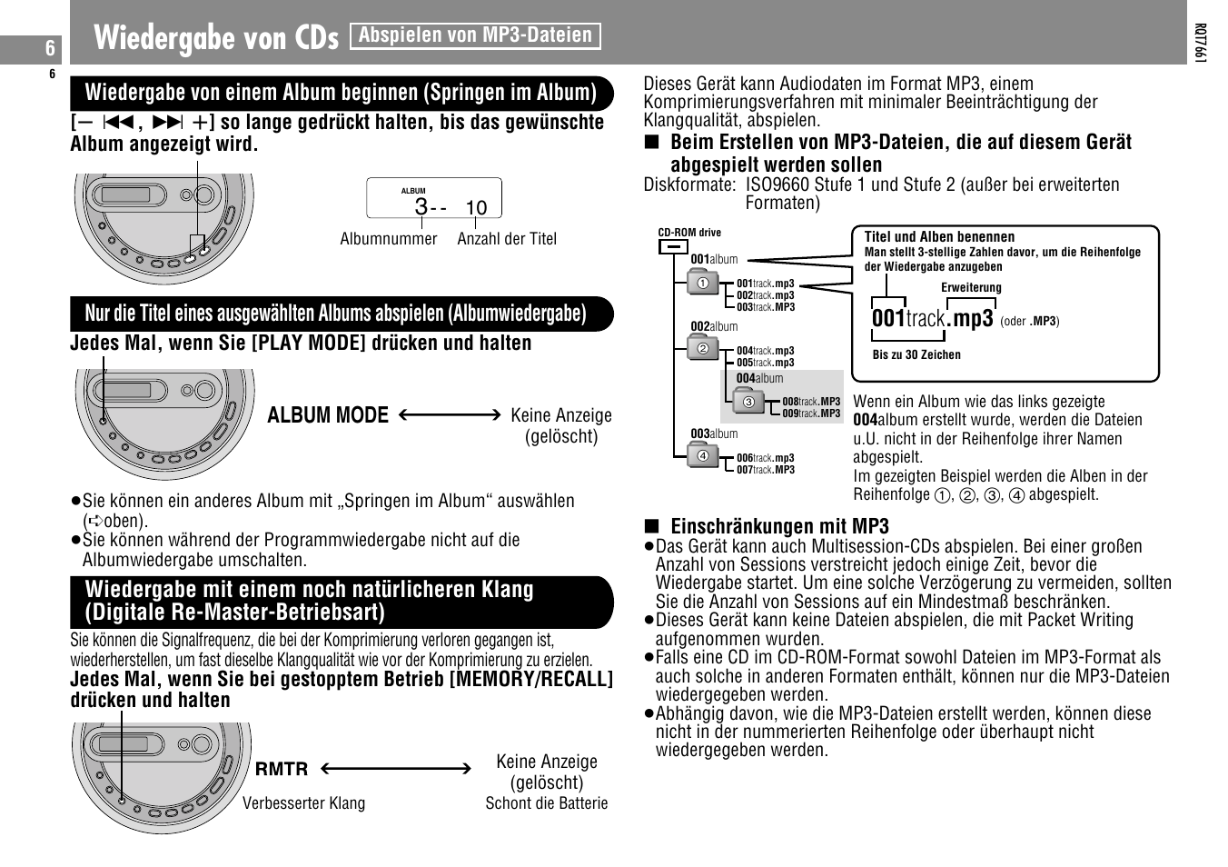 Wiedergabe von cds, 001 track .mp3 | Panasonic SLSK574V User Manual | Page 6 / 112