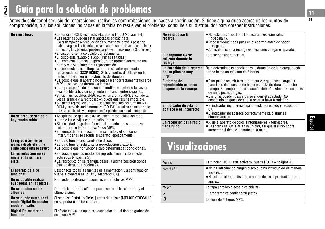 Guía para la solución de problemas visualizaciones | Panasonic SLSK574V User Manual | Page 61 / 112