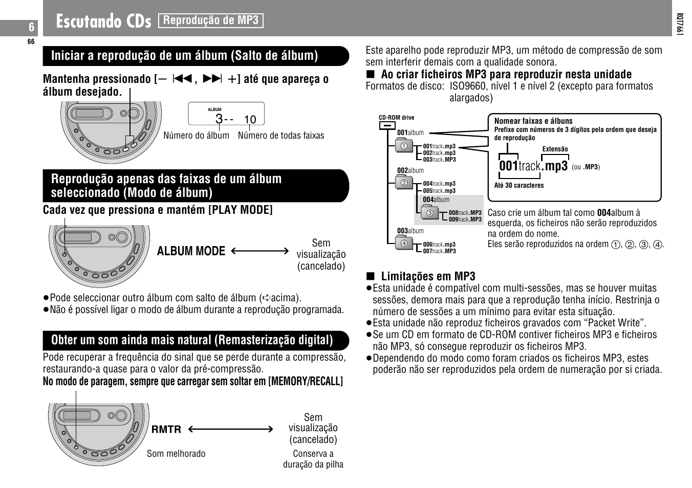 Escutando cds, 001 track .mp3, Album mode | Iniciar a reprodução de um álbum (salto de álbum) | Panasonic SLSK574V User Manual | Page 66 / 112