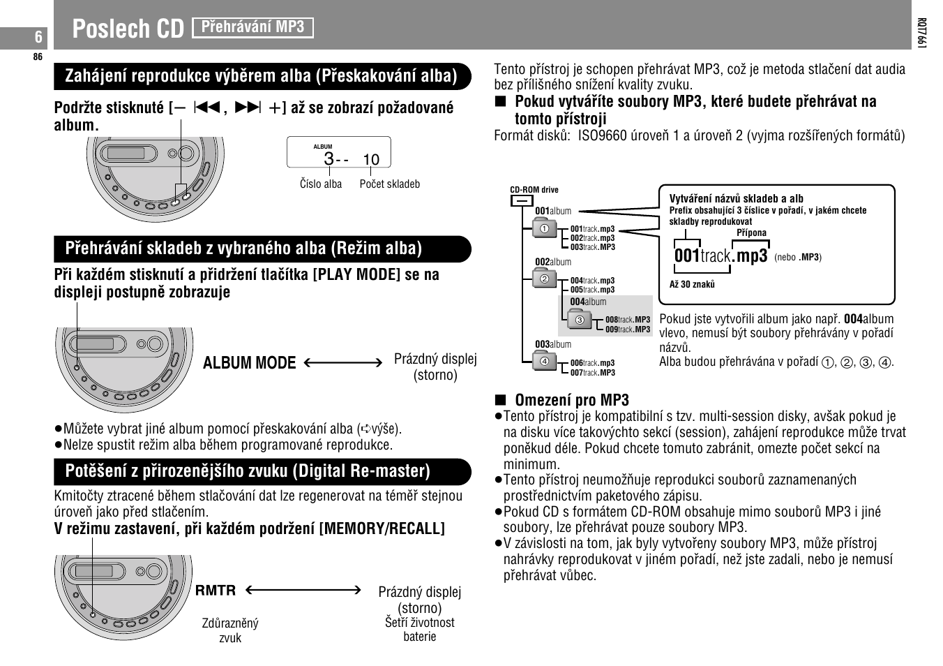 Poslech cd, Pâehrávání skladeb z vybraného alba (reƒim alba), 001 track .mp3 | Panasonic SLSK574V User Manual | Page 86 / 112