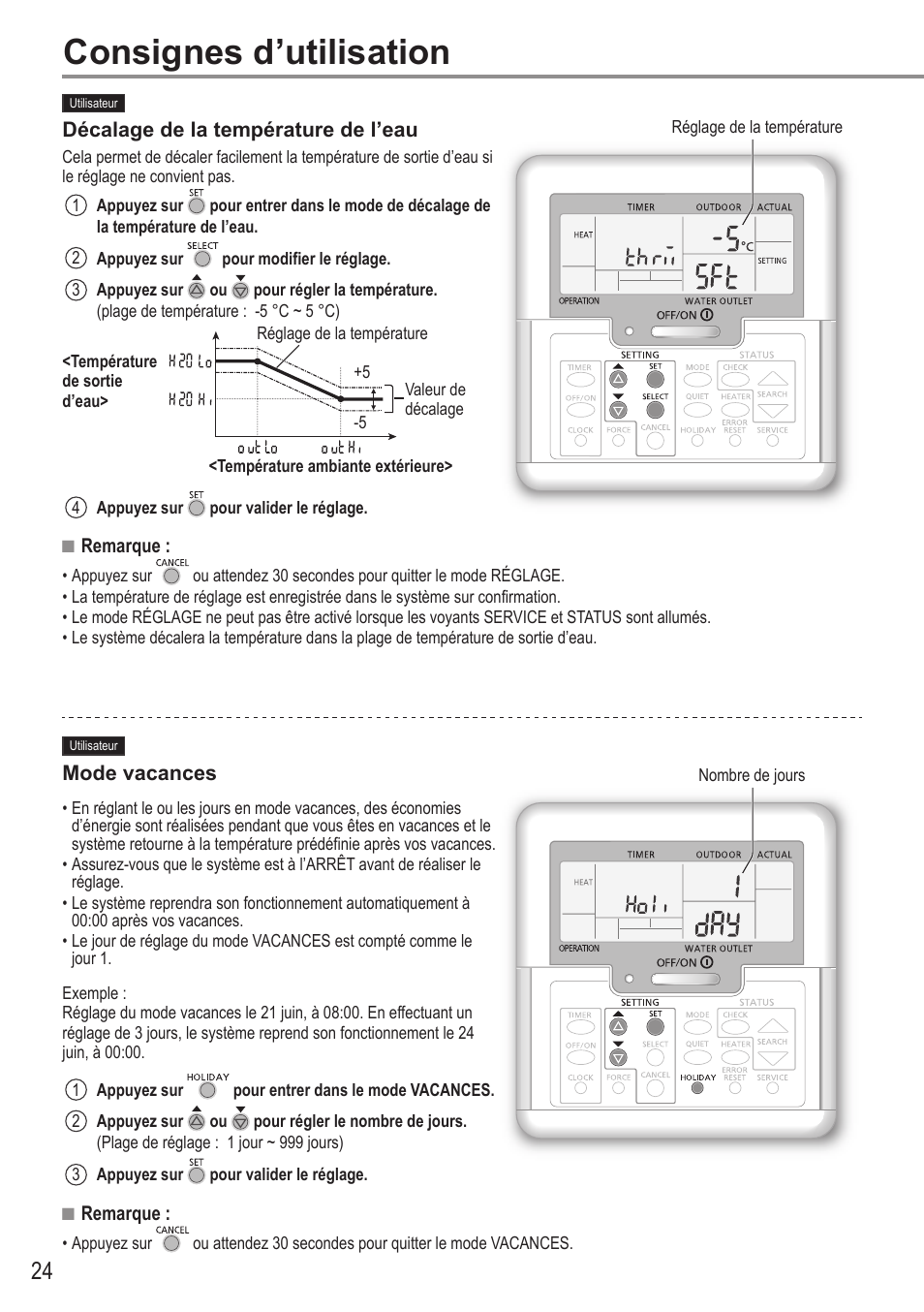 Consignes d’utilisation | Panasonic WHUX09FE5 User Manual | Page 24 / 100