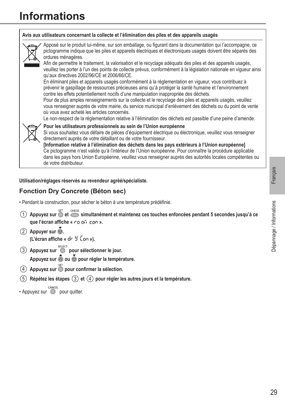 Informations | Panasonic WHUX09FE5 User Manual | Page 29 / 100