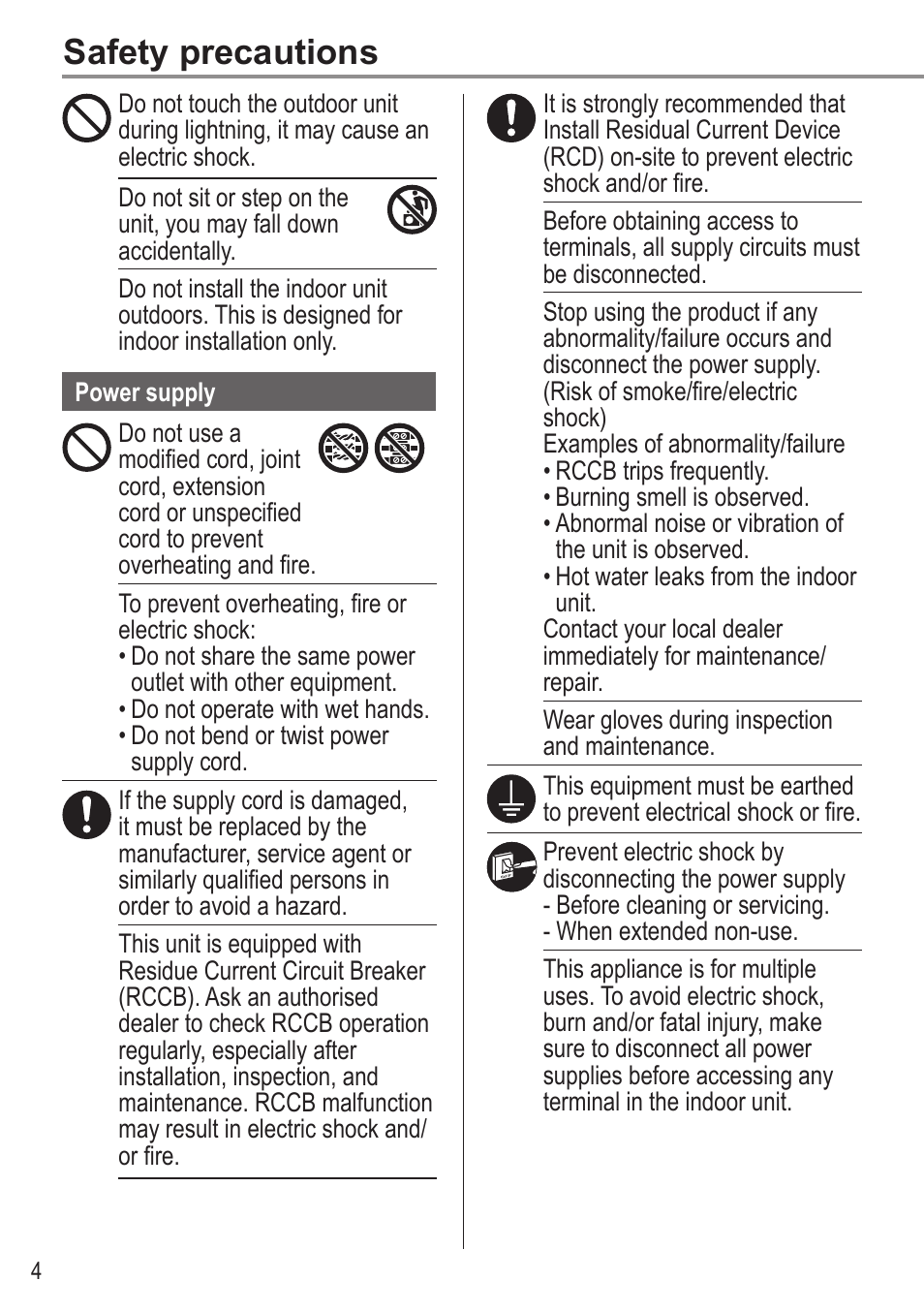 Safety precautions | Panasonic WHUX09FE5 User Manual | Page 4 / 100