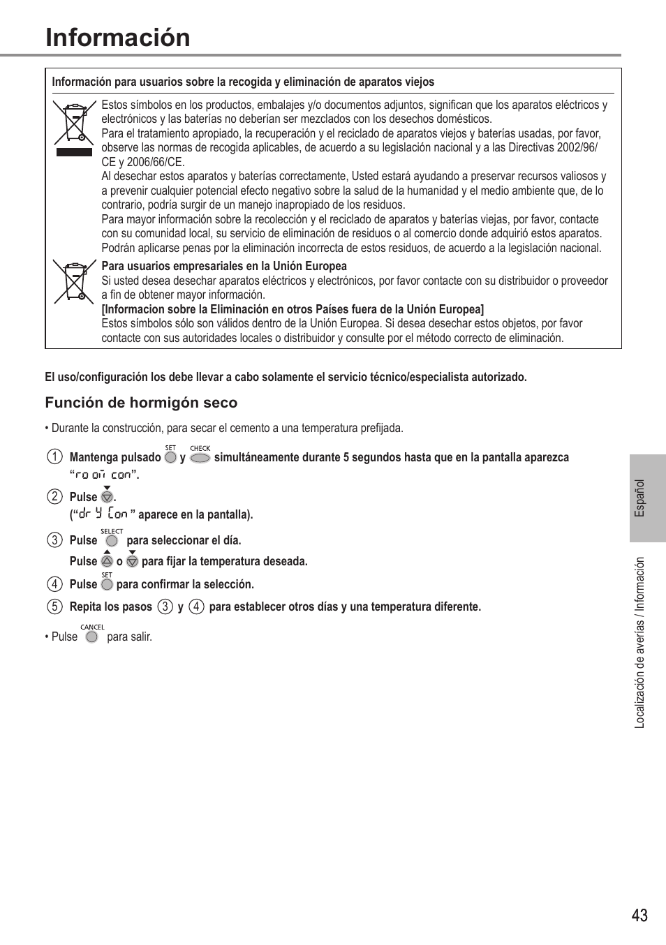 Información | Panasonic WHUX09FE5 User Manual | Page 43 / 100
