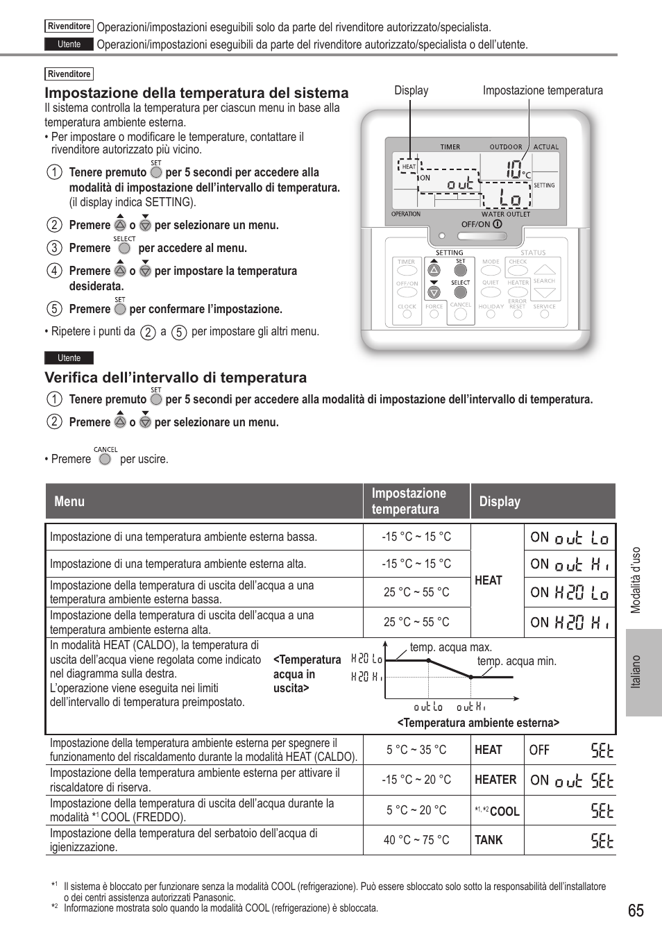 Impostazione della temperatura del sistema, Verifica dell’intervallo di temperatura | Panasonic WHUX09FE5 User Manual | Page 65 / 100