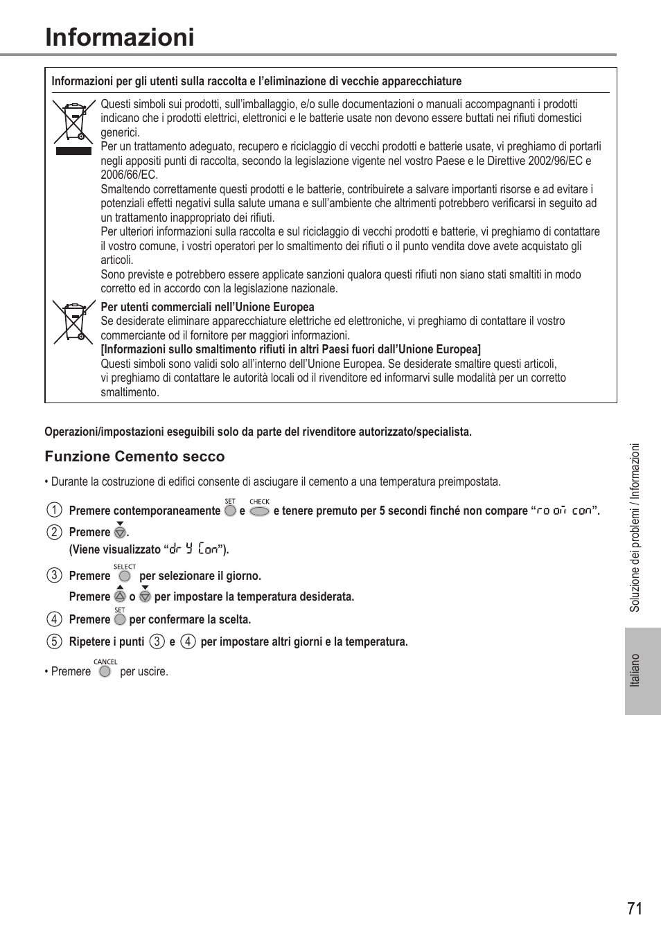 Informazioni | Panasonic WHUX09FE5 User Manual | Page 71 / 100