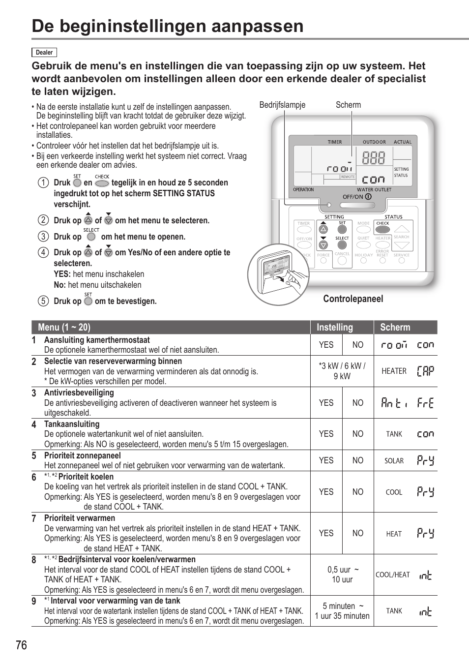 De begininstellingen aanpassen | Panasonic WHUX09FE5 User Manual | Page 76 / 100