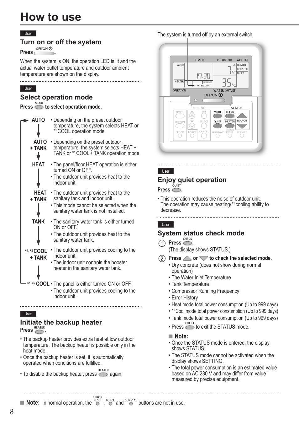 How to use | Panasonic WHUX09FE5 User Manual | Page 8 / 100