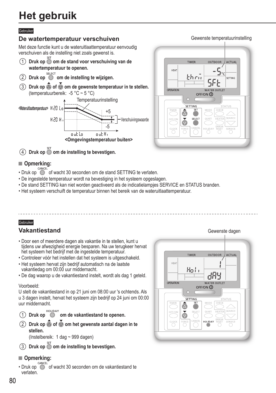 Het gebruik | Panasonic WHUX09FE5 User Manual | Page 80 / 100