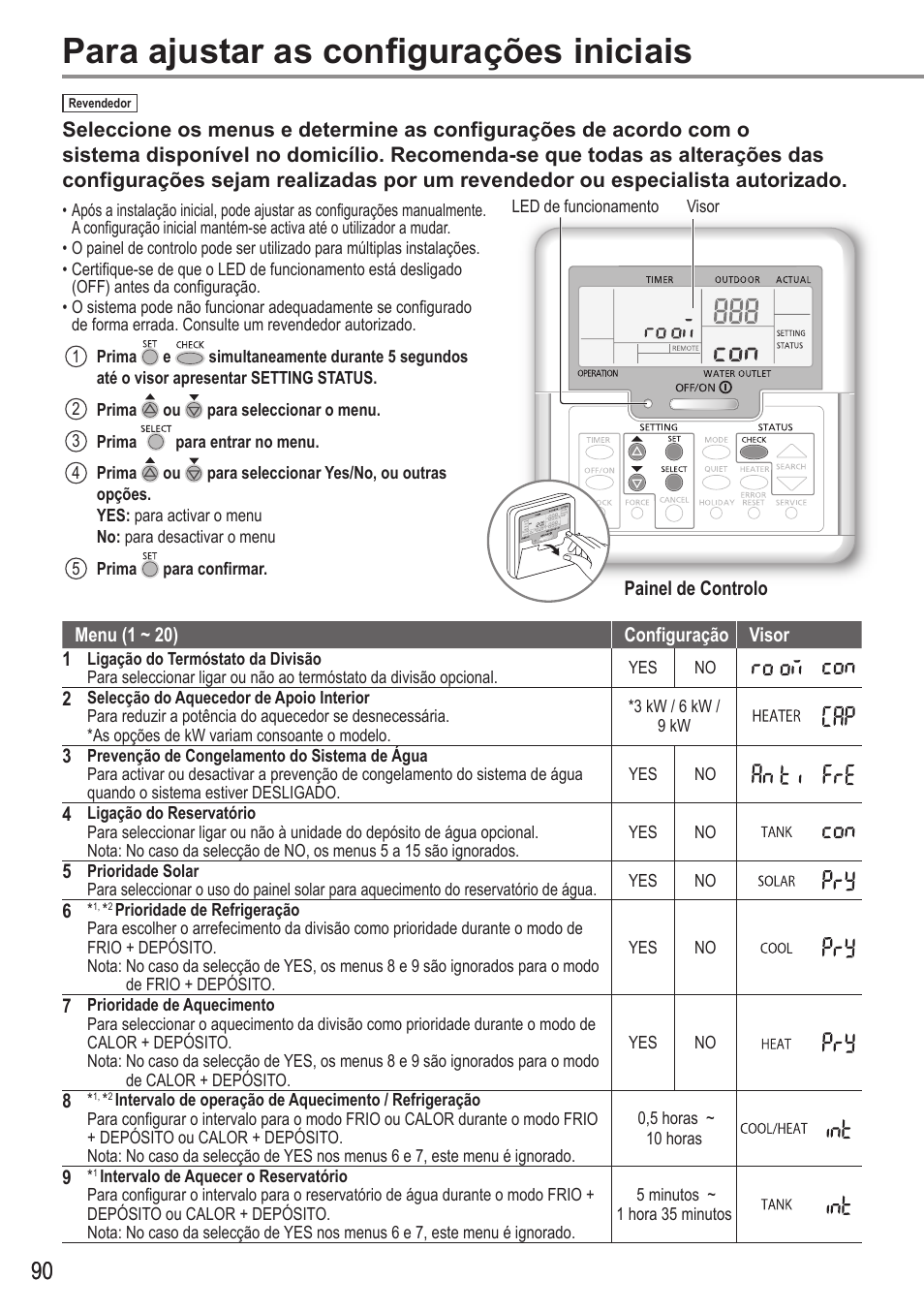 Para ajustar as configurações iniciais | Panasonic WHUX09FE5 User Manual | Page 90 / 100