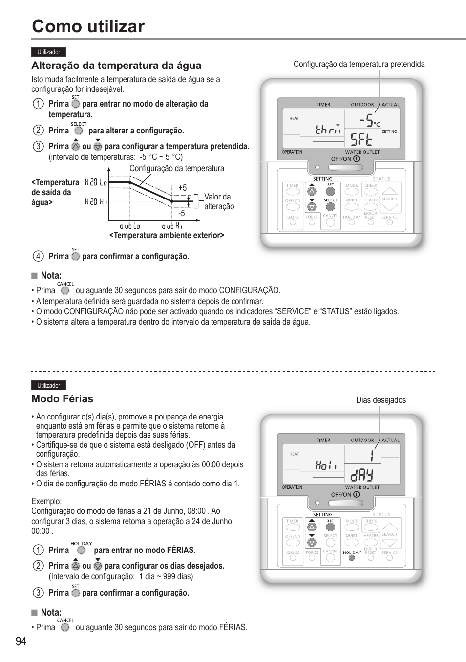 Como utilizar | Panasonic WHUX09FE5 User Manual | Page 94 / 100