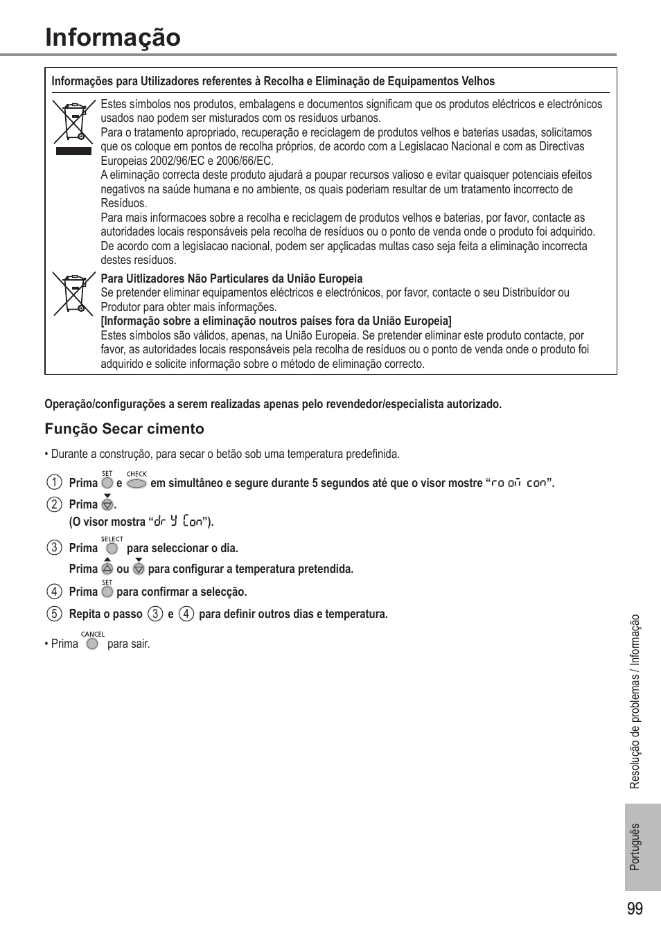 Informação | Panasonic WHUX09FE5 User Manual | Page 99 / 100