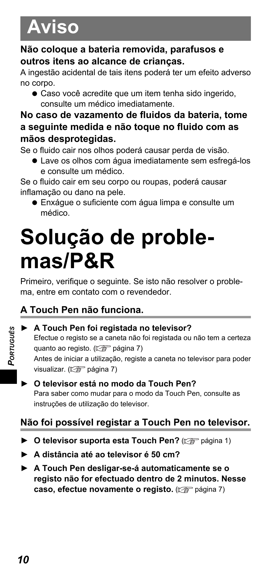 Solução de proble- mas/p&r, Aviso | Panasonic TYTP10E User Manual | Page 104 / 216
