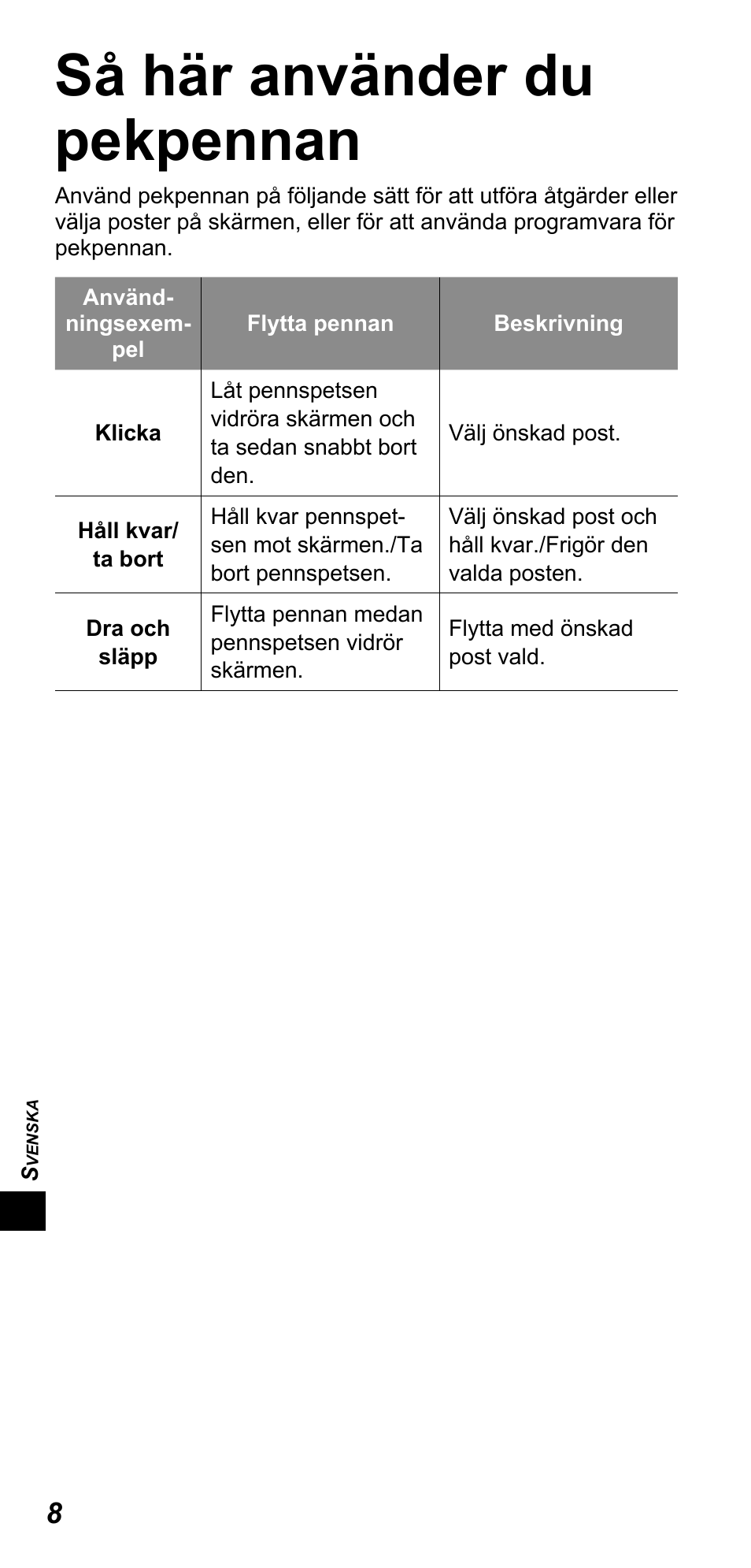 Så här använder du pekpennan | Panasonic TYTP10E User Manual | Page 144 / 216