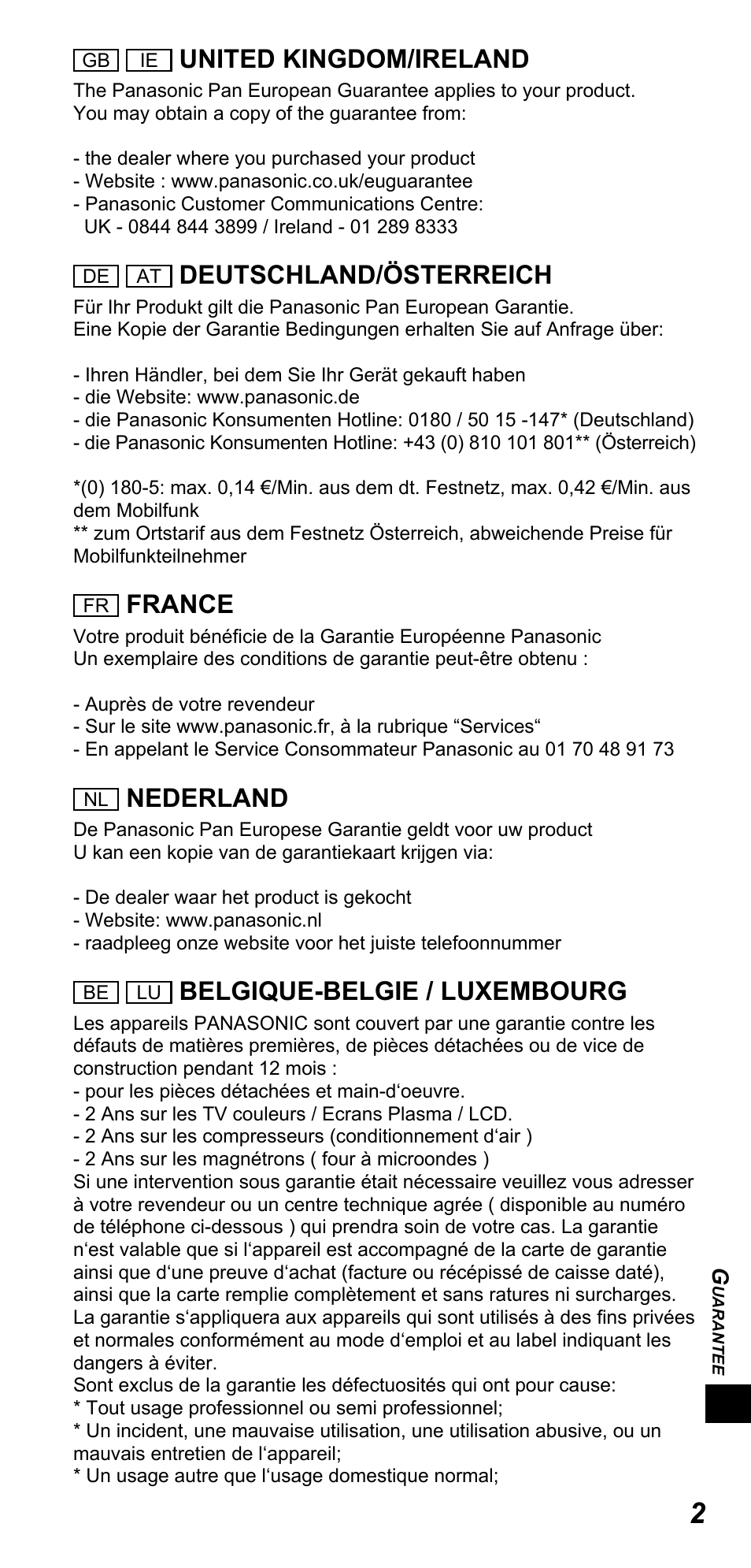 United kingdom/ireland, Deutschland/österreich, France | Nederland, Belgique-belgie / luxembourg | Panasonic TYTP10E User Manual | Page 177 / 216