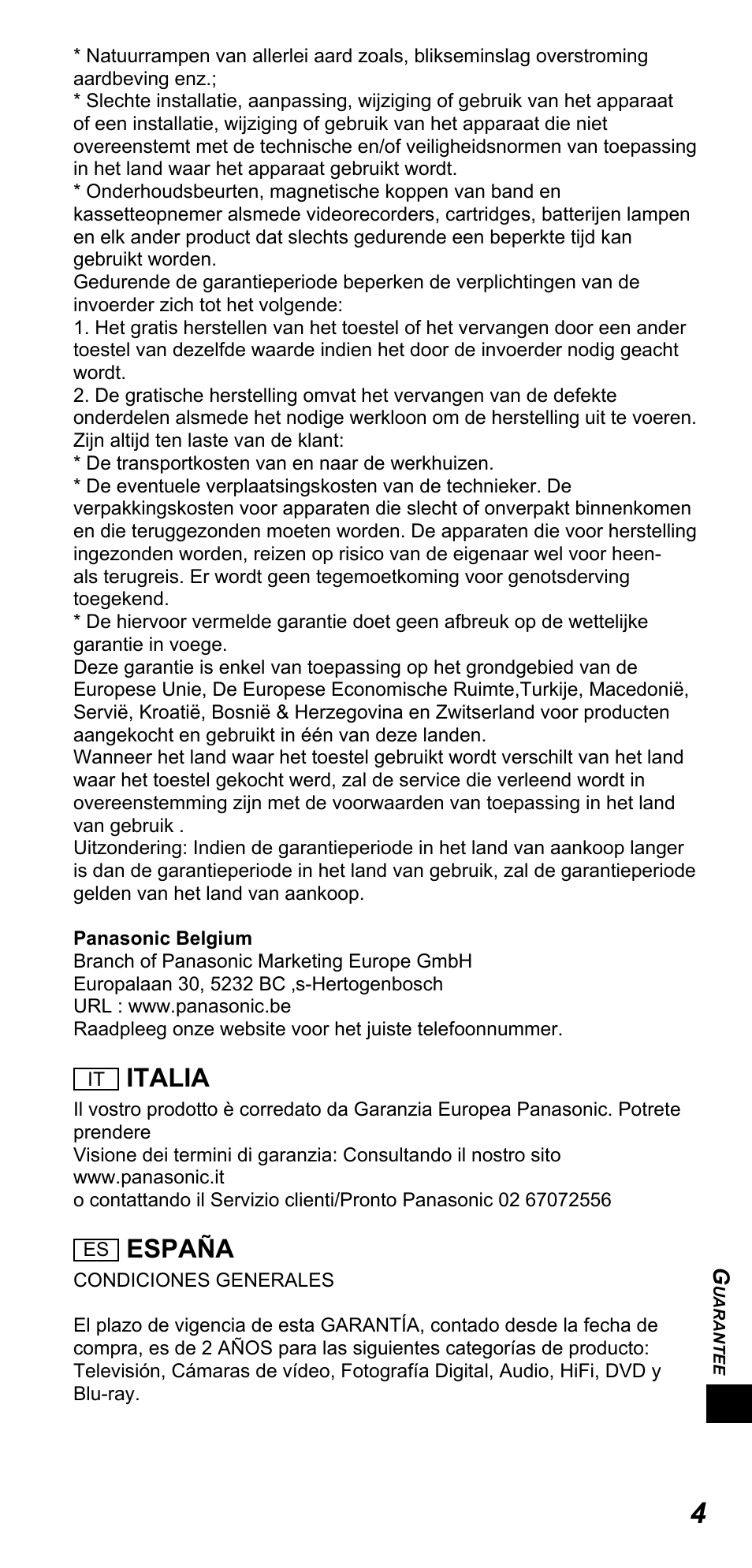 Italia, España | Panasonic TYTP10E User Manual | Page 179 / 216