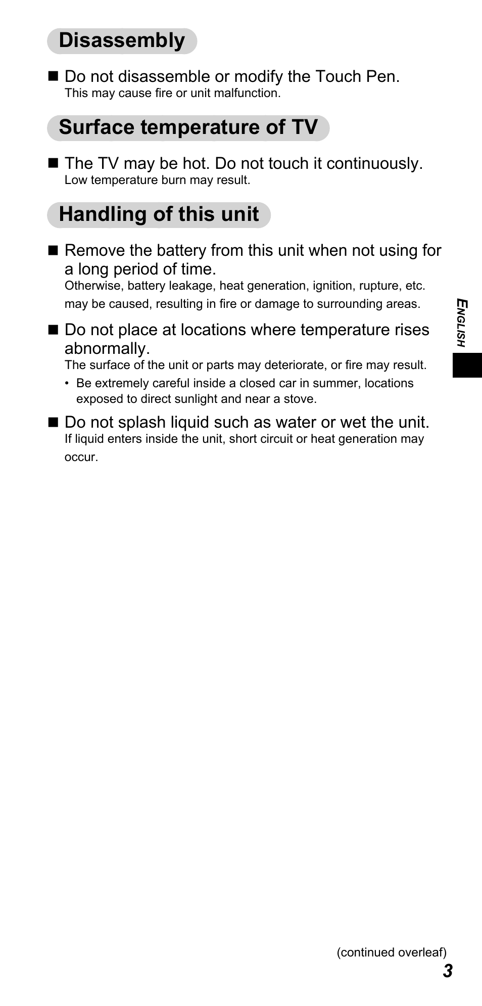 Disassembly, Surface temperature of tv, Handling of this unit | Panasonic TYTP10E User Manual | Page 3 / 216