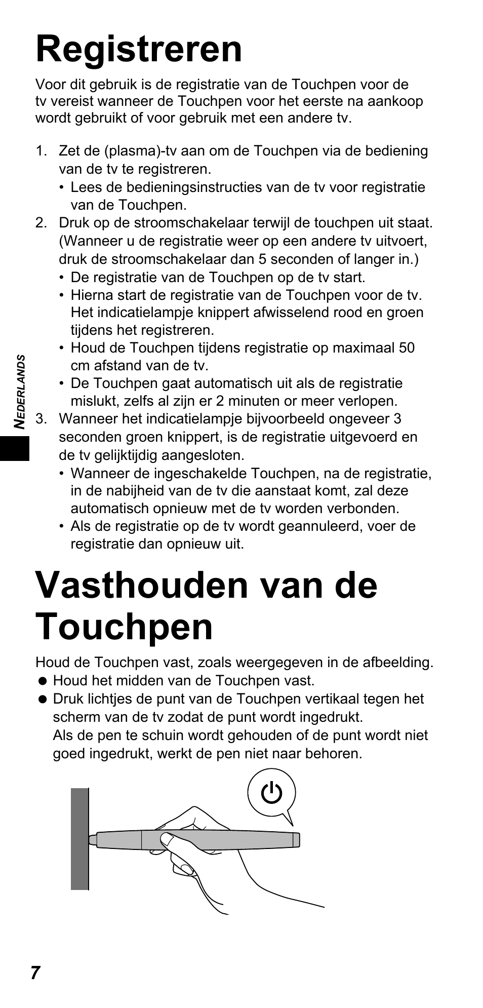 Registreren, Vasthouden van de touchpen | Panasonic TYTP10E User Manual | Page 34 / 216