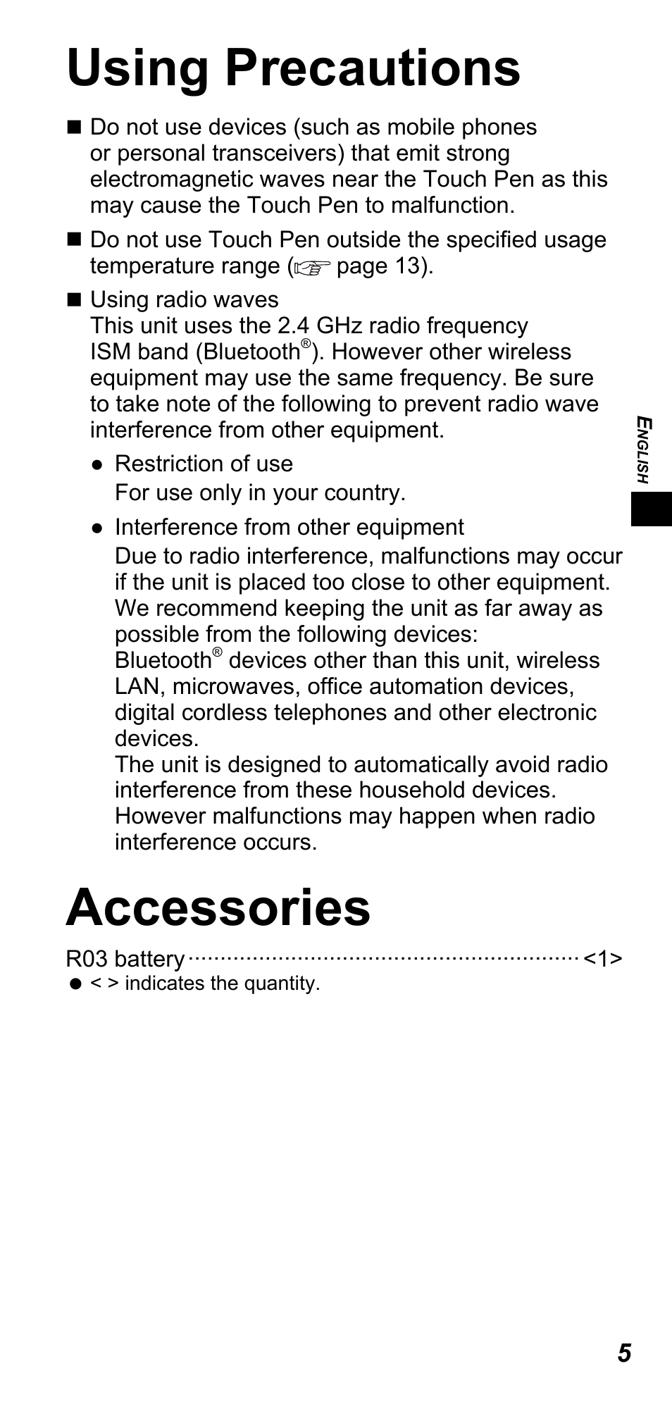 Using precautions, Accessories | Panasonic TYTP10E User Manual | Page 5 / 216