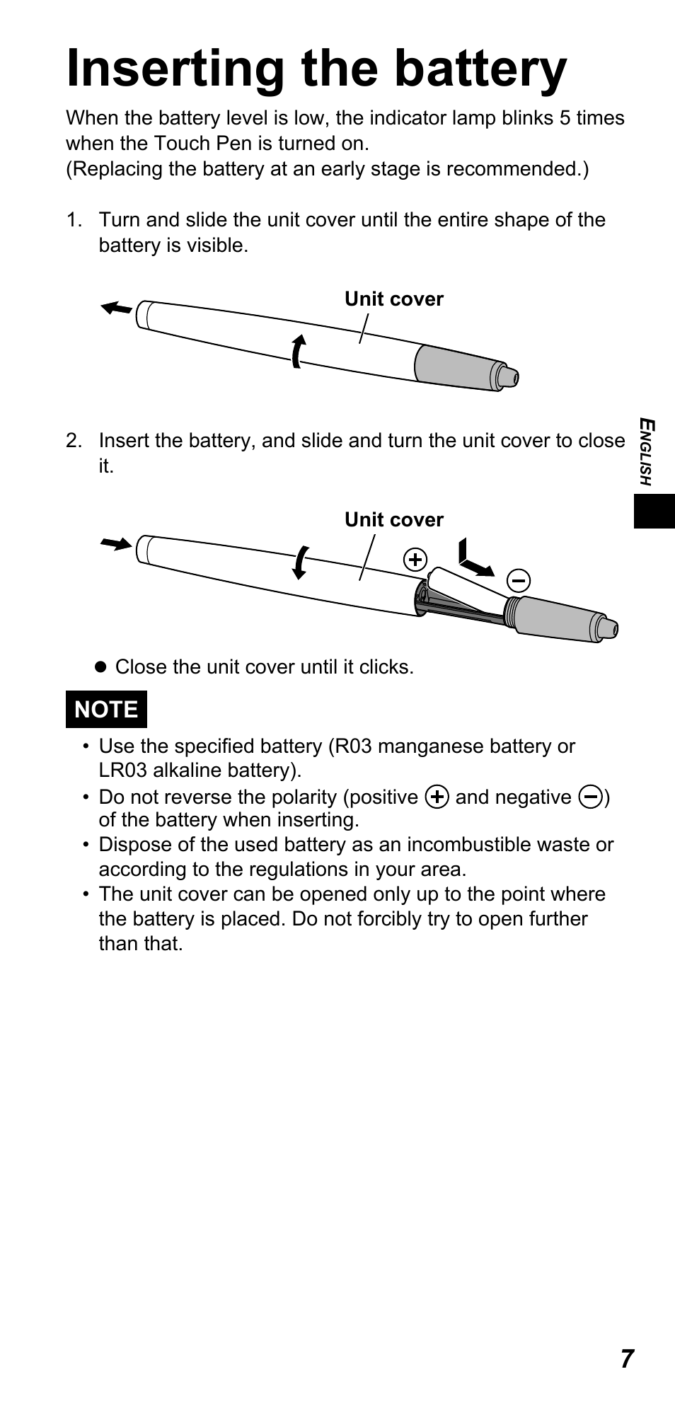 Inserting the battery | Panasonic TYTP10E User Manual | Page 7 / 216