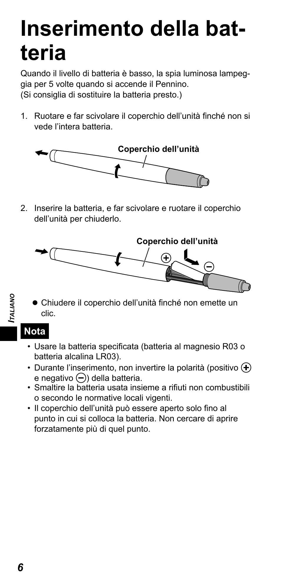 Inserimento della bat- teria | Panasonic TYTP10E User Manual | Page 74 / 216