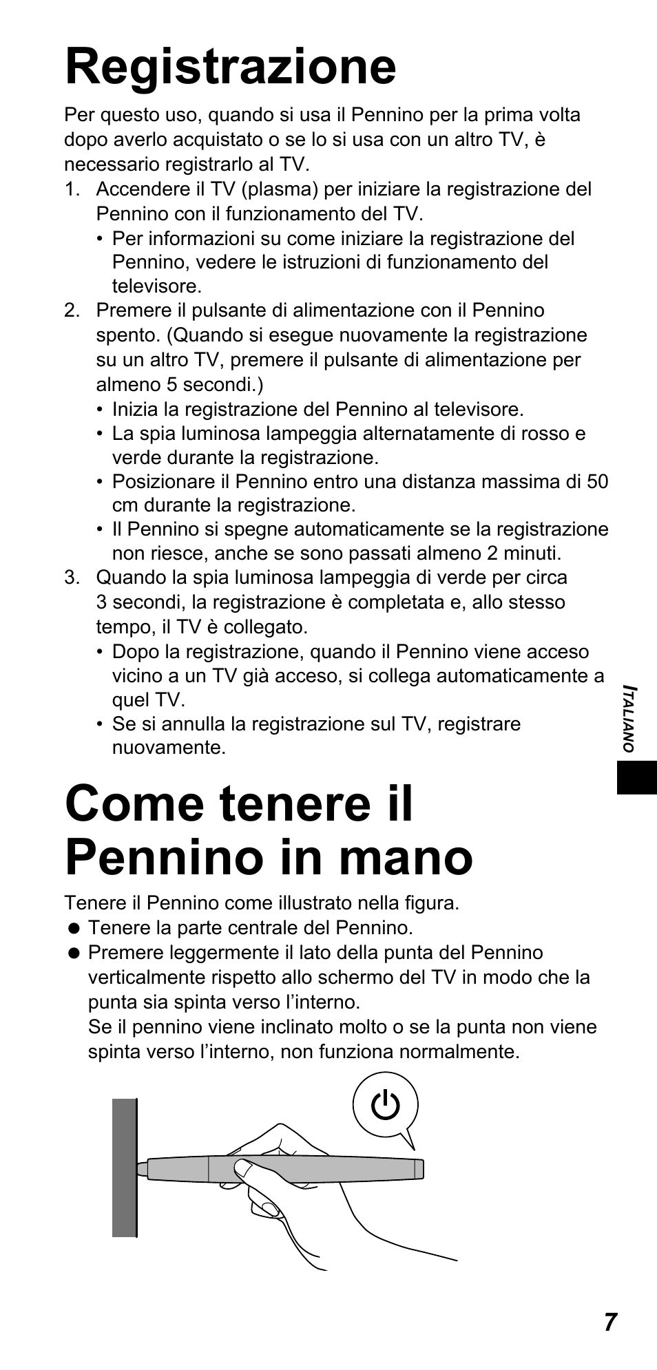 Registrazione, Come tenere il pennino in mano | Panasonic TYTP10E User Manual | Page 75 / 216