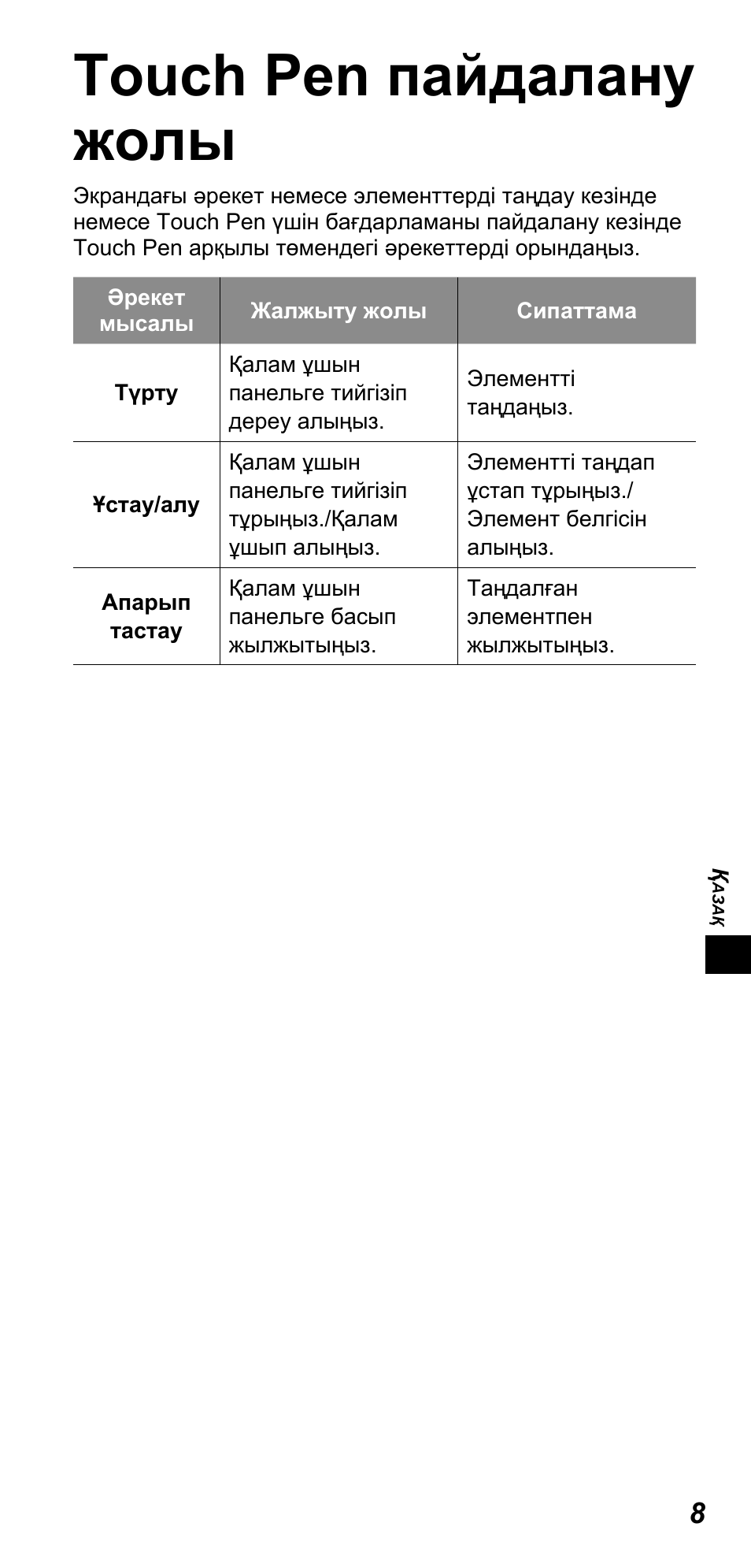 Touch pen пайдалану жолы | Panasonic TYTP10E User Manual | Page 89 / 216