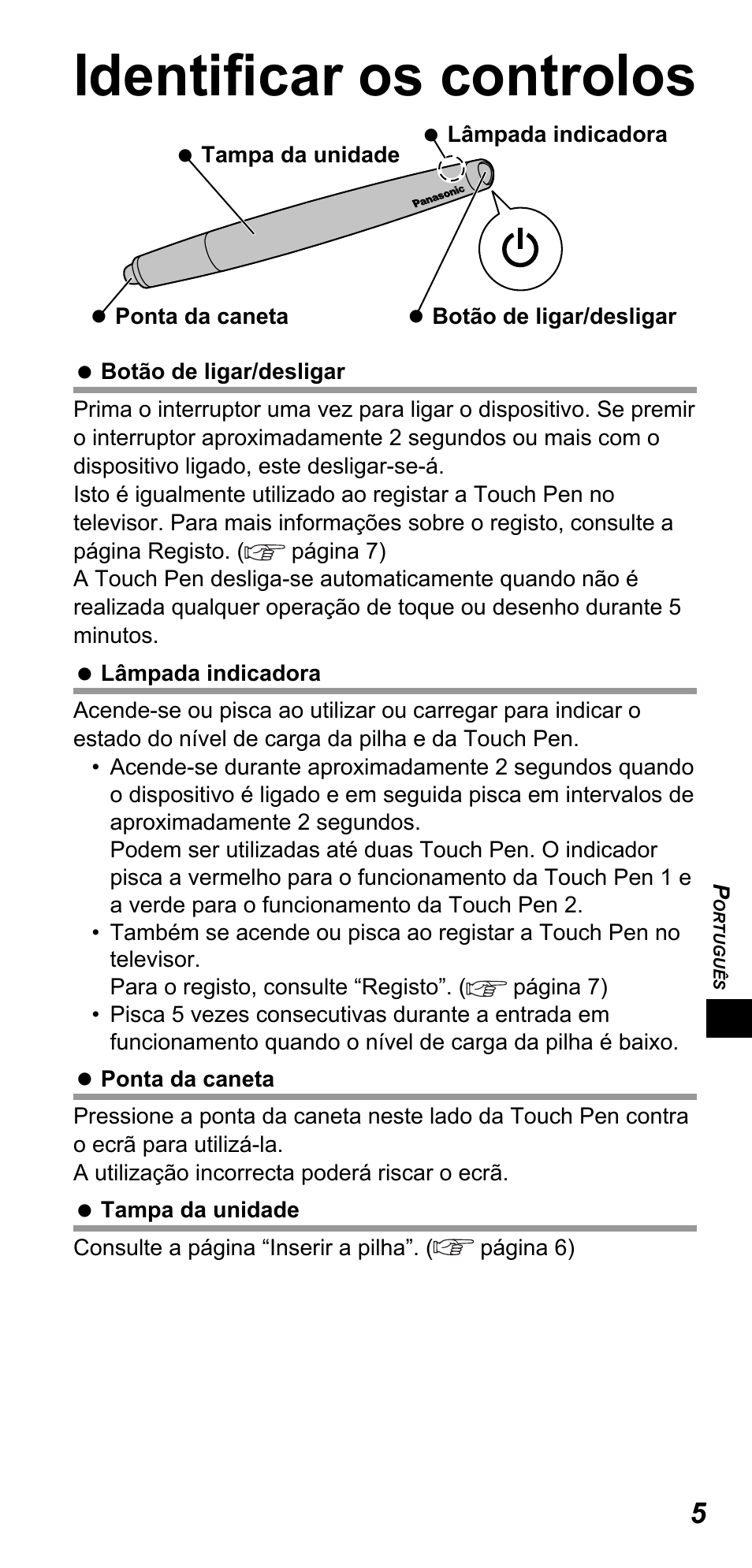 Identifi car os controlos | Panasonic TYTP10E User Manual | Page 99 / 216