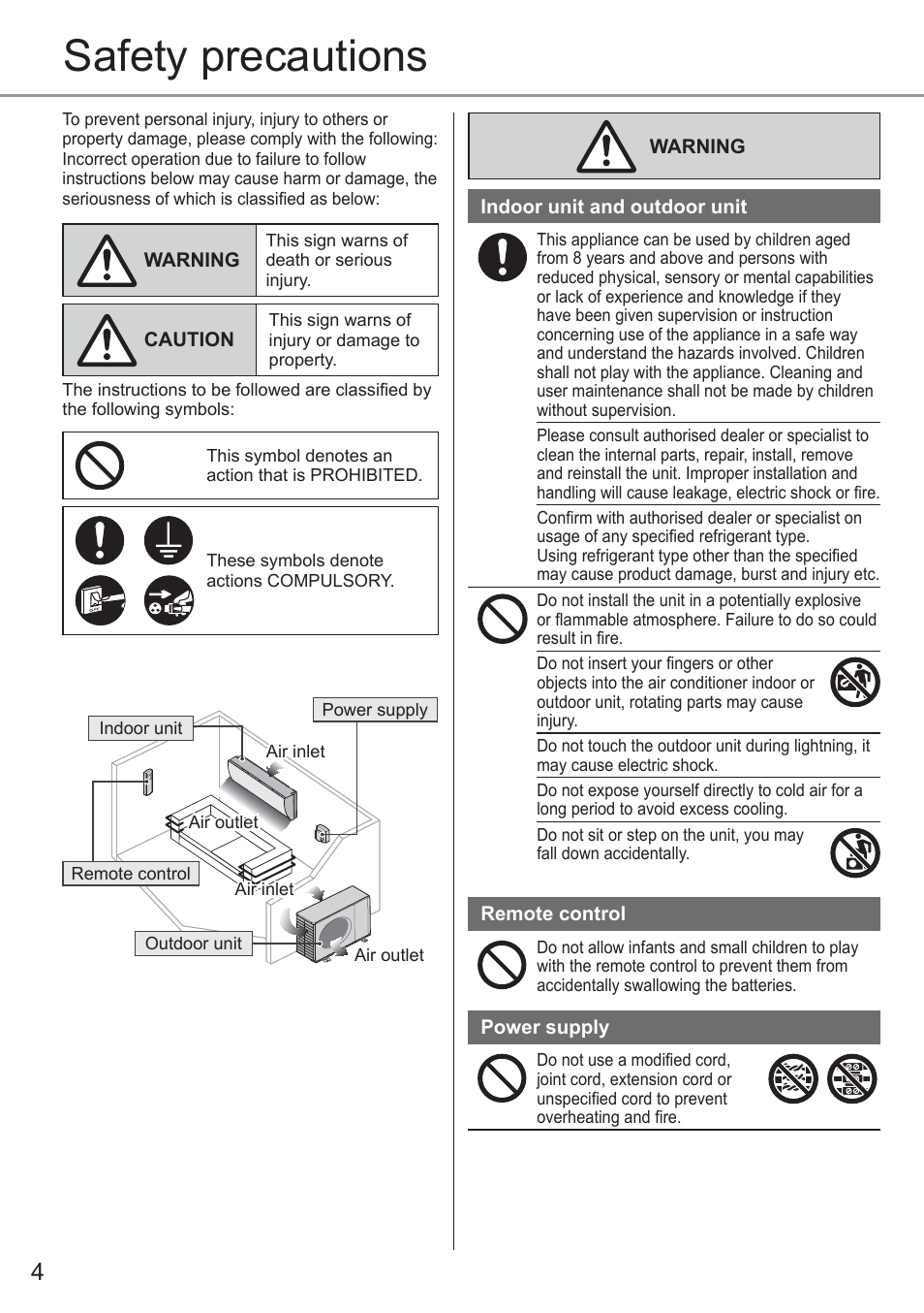 Safety precautions | Panasonic CUYE9QKE User Manual | Page 4 / 52